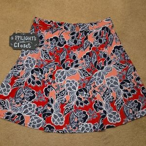 Sami & Jo Floral A-Line Skirt in Red Navy White Gray XL